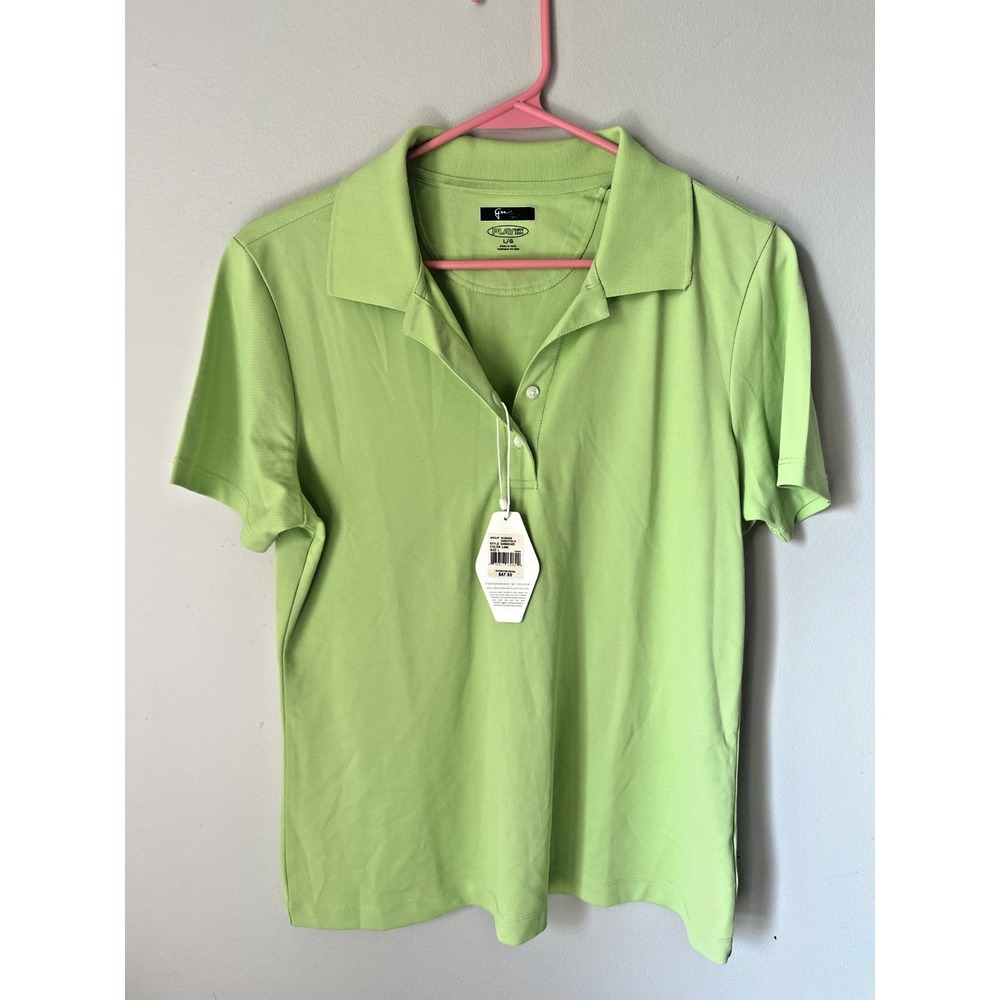 NWT Greg Norman Large Polo Shirt Womens Green Short Sleeve Stretch Golf Play Dry